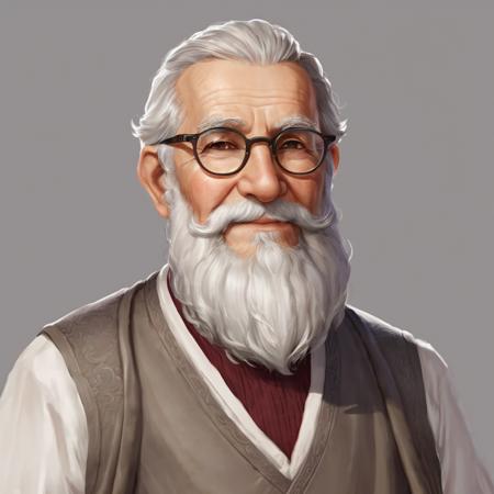 closeup image in xx artstyle an old man with a long grey beard wearing glasses