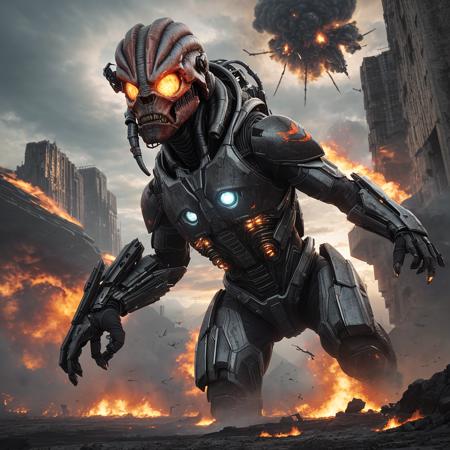 Gigant predator, cinematic, prime 1 studio, sci-fi but wild, titanium, linquivera,ultrawide lens, micro photography, sunset, beautiful, cgsociety, artstation, 8 k, cinematic action, explosions, persecucin, fire, war, adrenaline, 35mm,

<lora:more_details:0.5>,


