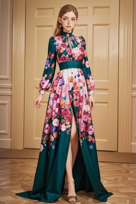 Fl0ralspl1t, dress, floral print, green and pink floral dress,