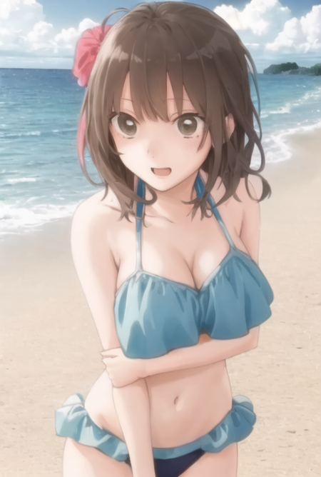 1girl   <lora:chii-08:0.7> cute, beach, bikini, anime screencap