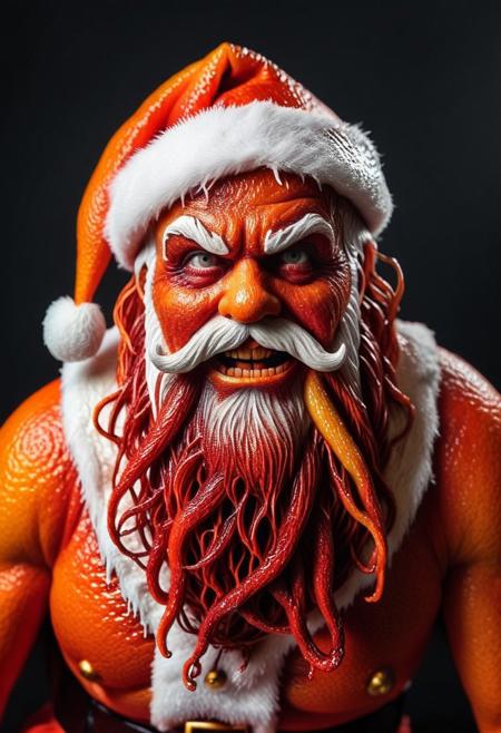 Scary Santa in blood orange style, Horror, Dark colors, detailed, high quality, photograph