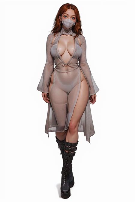s4ndm4x1, see-through dress,cleavage, boots,no bra,mouth mask,long sleeves 