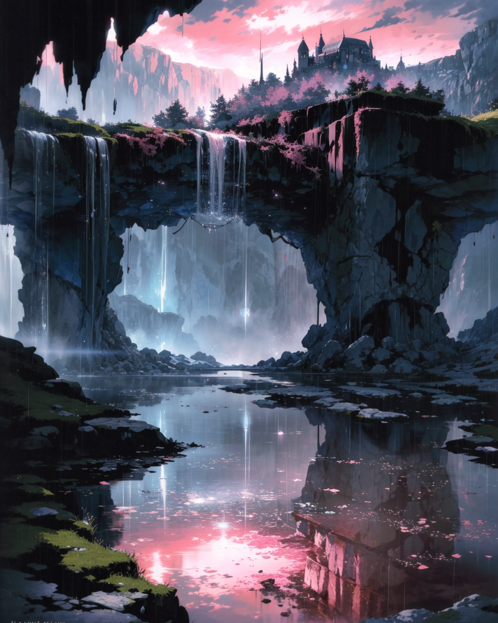 (masterpiece:0.8), (best-quality:0.8), perfect anime illustration of a landscape of a Unusual Inspired [Stadium|Stone cave...