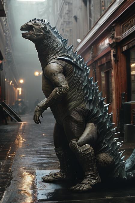 An analog photo of a   (Godzilla:1.33) with coherently legs and (mouth karol bak), movie light, detailed, realistic, (art by jean-baptiste monge:1.46)  phil hale  and kent williams  sfumato  created with zbrush quality, cyberpunk, sci-fi, hyperrealistic, photorealistic, high definition, highly detailed, tehnicolor  award-winning art by David Cronenberg  Michael Sowa, gothic, surrealism, dark fantasy, intricate linework, ornate, very detailed, realistic, hyperrealism, masterpiece, artgem pastel cool vibes, 8k resolution, trending on artstation, lifelike, astrophotography, art by John Collier  hd, concept art, illustration, sharp focus, intricate details, old black and richard corben