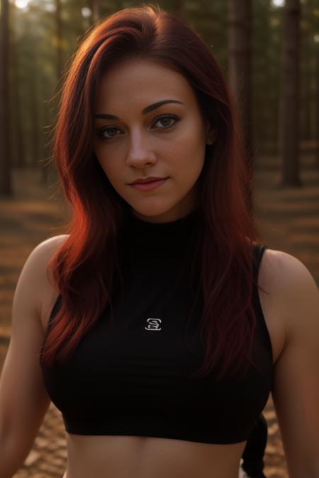 (headshot), 1girl, beautiful, sunset, beautiful sunset, cloudy, forest, nature hike, (((headshot))), BREAK
sports bra, backpack, yoga pants, BREAK
large breasts, makeup, long straight hair, pale skin, fair skin, white skin, maroon hair, BREAK
<lora:Kruzadar:1>