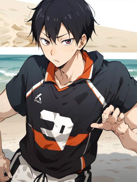 <lora:TobioKageyama:0.6>,high res, Tobio Kageyama ,haikyuu!!, black hair, solo, 1boy, male, outside, detailed eyes, close up, beach volleyball, full face