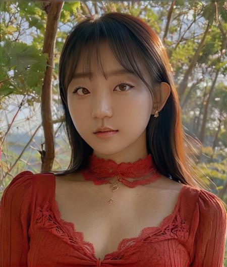 a beautiful picture of EujiPyo-Hyeri , masterpiece, photorealistic, woman, detailed, 4k, HDR, backlighting, bloom, light, RAW color photo,(fully in frame:1.1), detailed skin texture, (blush:0.5), (goosebumps:0.5), wearing a red blouse <lora:EujiPyo-Hyeri :1>