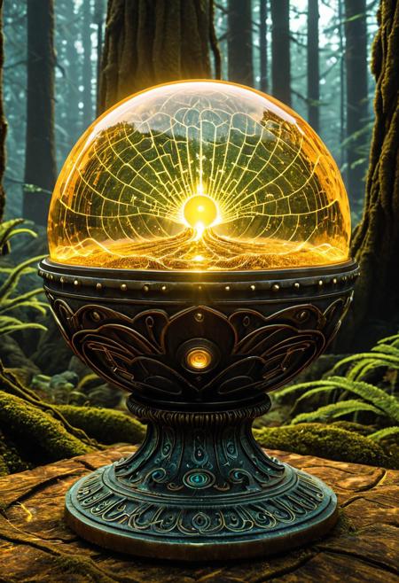 cyberw0rlds,, (masterpiece, best quality, highres:1.2), (photorealistic:1.2), (intricate and beautiful:1.2), (detailed light:1.2), (colorful, dynamic angle),
A hyper-realistic close-up of a crystal ball, resting on a weathered colorful pedestal, pedestal made out of c0dean0igital,, pedestal is carved with intricate runes shaped out of c0dean0igital,, runes glowing faintly in amber, detailed,
BREAK inside the crystal ball, a tree made of c0dean0igital,, electricity appears to shock the heart from the edges of the crystal ball, with subtle flickers of light illuminating the swirling smoke patterns, 
BREAK Background, Dramatic lighting, rolling fog, intense highlights, deep shadowy contrasts, creating a powerful, moody atmosphere, Hyperdetailed c0dean0igital,, glowing ember effects, intricate reflections, in a spooky forest, depth of field,
organic armor shaped like insect shells and glowing mycelium, helmet visor displaying bio-digital readouts in c0dean0igital,, glowing spores drift around her, tracking luminous footprints across an alien terrain of fungal towers and crystal pools, masterpiece, high score, great score, absurdres, 
Style: Whimsical,codeandigital,,
Color Palette: Warm, inviting colors; golden browns, 
Lighting: Soft and warm lighting to enhance the coziness
Aesthetic: Fun, charming, and delicious