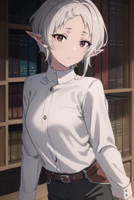 sylphy, <lora:sylphys2-lora-nochekaiser:1>, 
sylphy, short hair, ahoge, white hair, pointy ears, (red eyes:1.5), elf,
BREAK long sleeves, boots, pants, uniform, shirt, (white shirt:1.5),
BREAK indoors, library,
BREAK looking at viewer, (cowboy shot:1.5), 
BREAK <lyco:GoodHands-beta2:1>, (masterpiece:1.2), best quality, high resolution, unity 8k wallpaper, (illustration:0.8), (beautiful detailed eyes:1.6), extremely detailed face, perfect lighting, extremely detailed CG, (perfect hands, perfect anatomy),