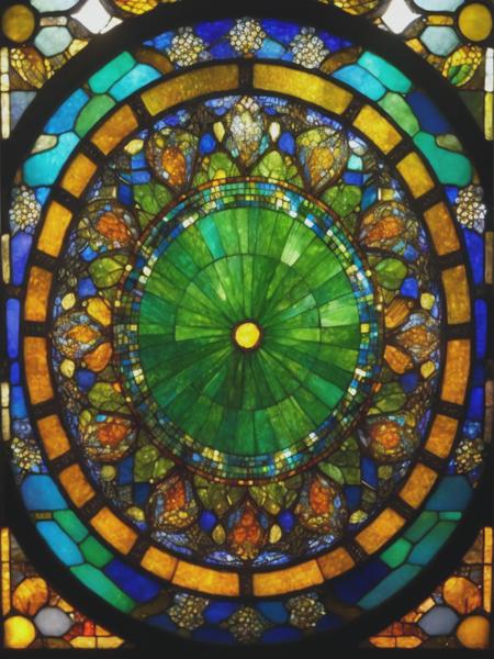 <lyco:LouisComfortTiffany:1.0> repeating pattern, art nouveau, Louis Comfort Tiffany, 20th century, geometric, stained glass, painted