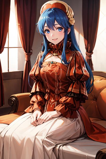 <lora:lilinaV1:0.9>,val_lilina, red long dress,looking at viewer, smile, long sleeves,white long skirt, indoors, (masterpiece, best quality, ultra-detailed, best shadow)