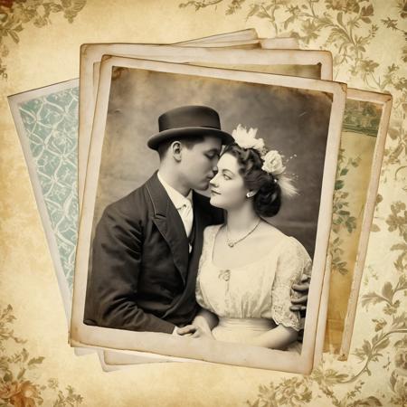 Couple in love, 
vintage photographs with pale vintage backgrounds, 
realistic, 
high resolution