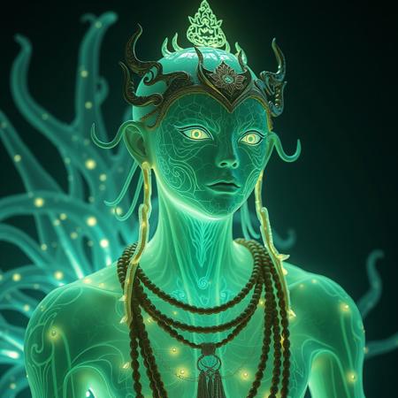 Masterpiece, a bioluminescence translucent kyawthuite/humanoid, 32k, 16k, 8k, cinematic art,