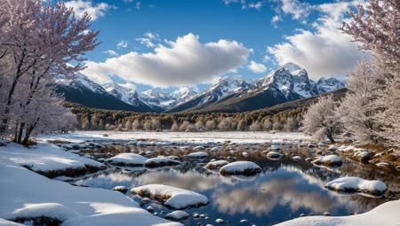 ((masterpiece:1.4,best quality)), cloud,   outdoors
(snowy mountains), spring glade, scenery, sky,
(noon:1.4), high detail, abundant, 8k, high detail, wallpaper