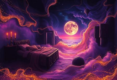 There came to that room wild streams of violet midnight glittering with dust of gold; vortices of dust and fire, swirling out of the ultimate spaces and heavy with perfumes from beyond the worlds. Opiate oceans poured there, litten by suns that the eye may never behold and having in their whirlpools strange dolphins and sea-nymphs of unrememberable deeps.