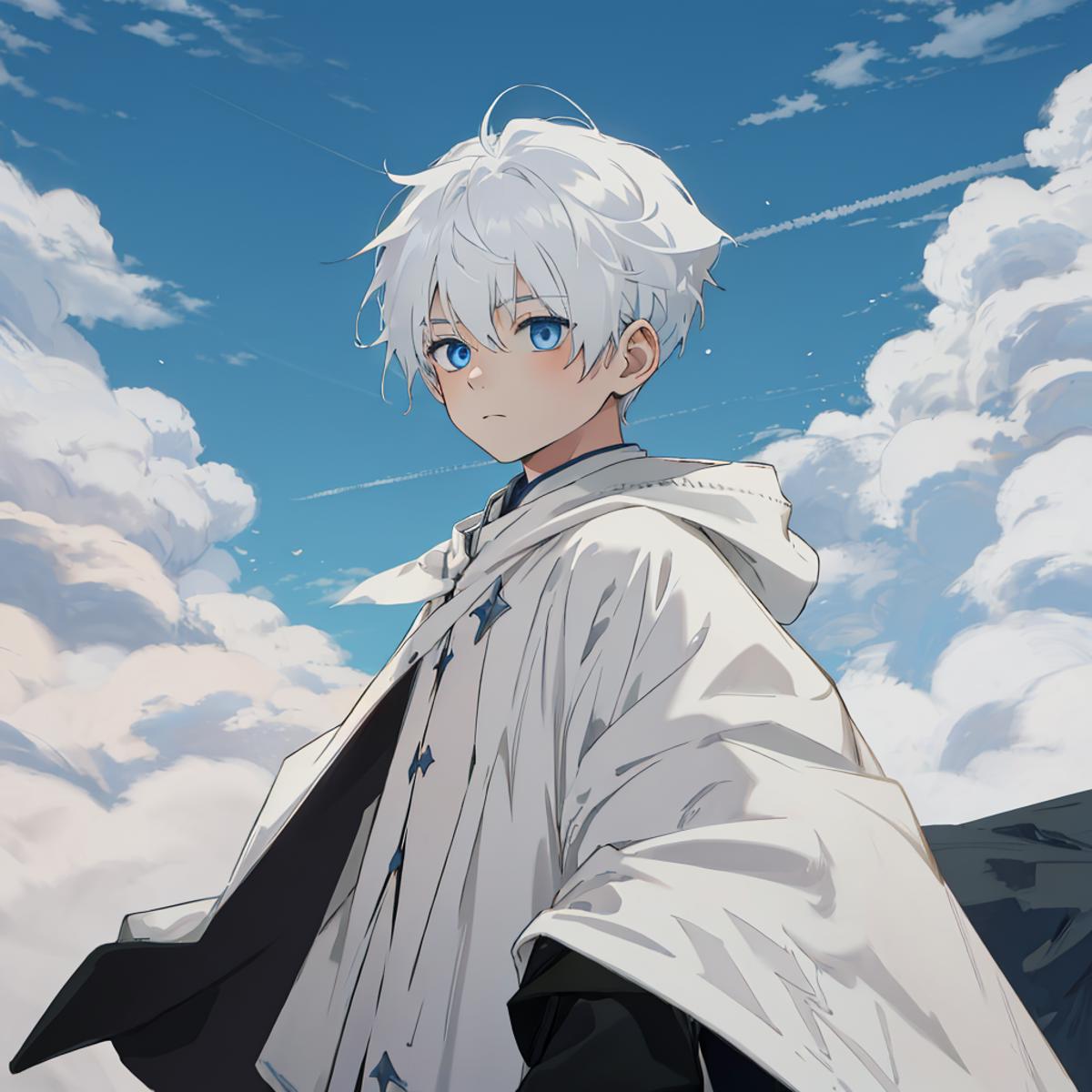anime child boy with blue hair