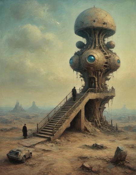 a vision of the future by beksinski by giger by William Eggleston mirrors talk back and stairs crumble at great heights