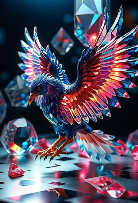 Ultrarealistic. sharp focus, dynamic lighting. play of light, reflection, refraction, Raytracing, Ultra detailed. crystalized. A blue phoenix made of rp_slgd.