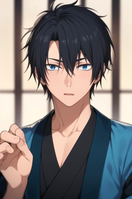 son-hak black hair blue eyes hair between eyes japanese clothes