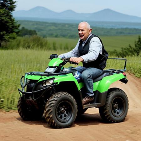 A full body photo of gollum, aka smeagol, he's carrying an Uzi and riding an ATV, 
It looks cute and adorable yet fierce at the same time, realistic, funny, 
highest quality, exceptional accuracy and realism,