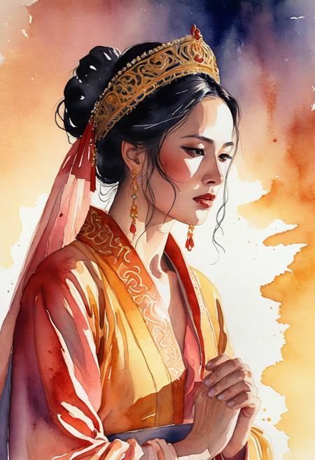 warm light enshrouds concubine's frightened demeanor

watercolor painting