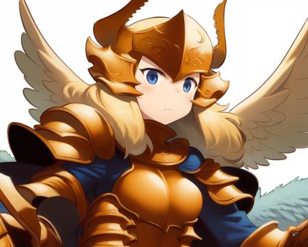 <lora:Matsuda:1>
1girl, solo, long blonde hair, blue eyes, winged helmet, angel wings, armor, pauldrons, greaves, gauntlets