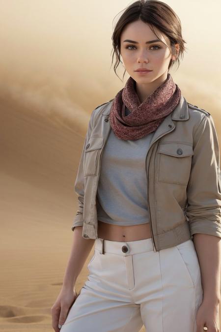 photo of S280_LucieCline,a stunning woman,in a (desert:1.1),wearing a (jacket:1.1)and (pants),(scarf),(sandstorm:1.1),(4k, RAW photo, best quality, depth of field, ultra high res:1.1),(absurdres, intricate, photorealistic, masterpiece, ultra-detailed:1.1),