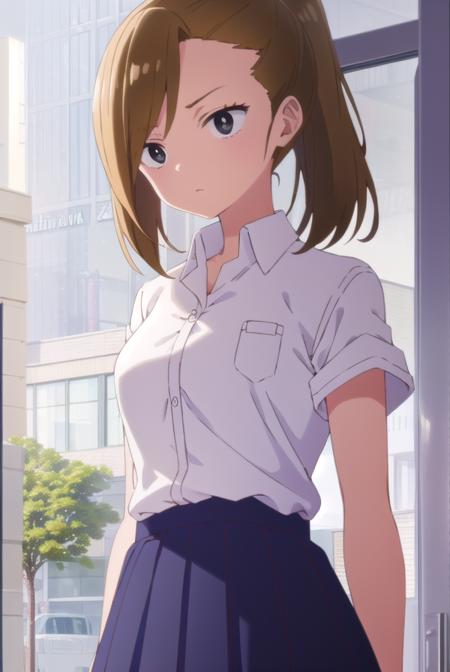 serinayoshida, <lora:serina yoshida s1-lora-nochekaiser:1>,
serina yoshida, brown hair, ponytail, (black eyes:1.5),
BREAK skirt, shirt, school uniform, white shirt, short sleeves, pleated skirt, collared shirt, blue skirt,
BREAK indoors, classroom,
BREAK looking at viewer, (cowboy shot:1.5),
BREAK <lyco:GoodHands-beta2:1>, (masterpiece:1.2), best quality, high resolution, unity 8k wallpaper, (illustration:0.8), (beautiful detailed eyes:1.6), extremely detailed face, perfect lighting, extremely detailed CG, (perfect hands, perfect anatomy),