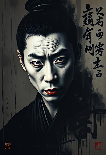 A haunting self-portrait of a kabuki performer, their intense gaze frozen in time, surrounded by poetic calligraphy dissolving into the shadows
hyperrealistic graffiti, modernist minimalism, contemplative figures, urban surrealism, bold composition, muted color palette with graphic accents, stylized realism, narrative symbolism, soft textures contrasted with street art edge, emotional stillness, layered spatial design, fine lines with architectural structure