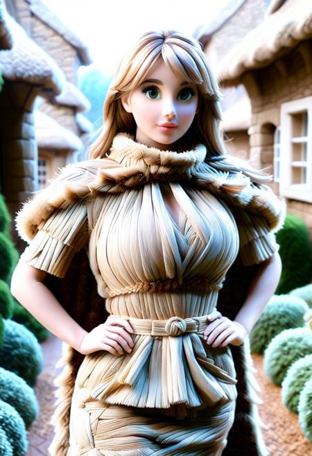 European women, Large breasts, long hair, blond hair, older female, score_9, score_8_up, score_7_up, score_6_up, score_5_up, score_4_up, cose-up, face focus, UHD, 8K, masterpiece, detailed, ultra_high_resolution, lots of detail, OverallDetailXL, detailxl, regalres, Masterpiece, 32k, photorealistic:1.4, score_9, score_8_up, score_7_up, Caitlin, (small waist:2.3), fitness body, toned muscles, wide hips, slender legs, high cheekbones, oval face, 32 years old, mature female, milf, makeup, curvy, garden, pretty face, SUPERMODEL, jewelry, dress made of straw, solo, lillybunz, (big bright eyes:1.1), beautiful eyes, brown eyes, fully dressed, high turtle neck, straw winter coat, outdoors, hands hidden, short sleeves, hands behind the back, <lora,:Straw thread:1.95)>, dress made from straw, straw.