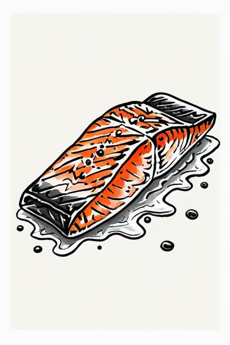 pen and ink illustration of a piece of salmon with a simple white background by cooking show
<lora:Baking_Illustration:1>
<lora:Baking_Illustration:1>