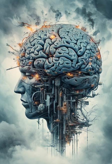 Create an abstract representation of 'brain fog' with an ethereal and surreal quality.