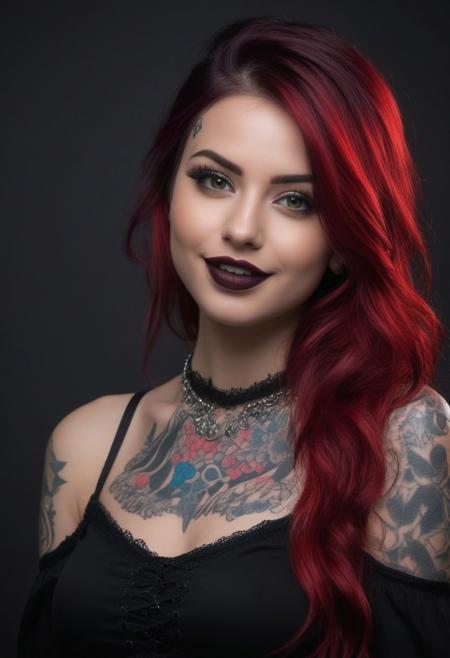 (RAW photo, subject, 8k uhd, dslr, soft lighting, high quality, film grain, Fujifilm XT3, masterpiece, best quality, extremely detailed photograph, volumatic light, ray tracing, bust shot , extremely detailed 8k wallpaper, nsfw), (two gothic girls:2.0), ((beautiful african girl or german girl), (black or brown or white skin), gothic clothes, (long or medium lenght straight wavey black blonde brunette white red hair), (colorful streaks), undercut hairstyle, chin bangs, dread hairstyle, braid hairstyle, delicate face and (black or brown or blue or green) eyes, (glossy lips:2.0), (gothic tattoos:1.8), (huge:1.6) breast, small waist, hourglass figure, (glasses:0.8), painting portrait picture on canvas, in darkroom, dark walls, sexy pose, look at viewer, smile, hdr,, indirect lighting, soft lighting