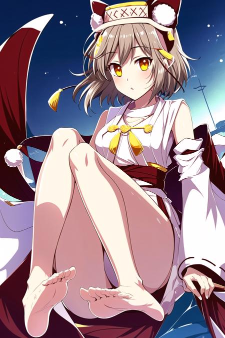 IWS, yellow eyes, short hair, hat, miko clothes