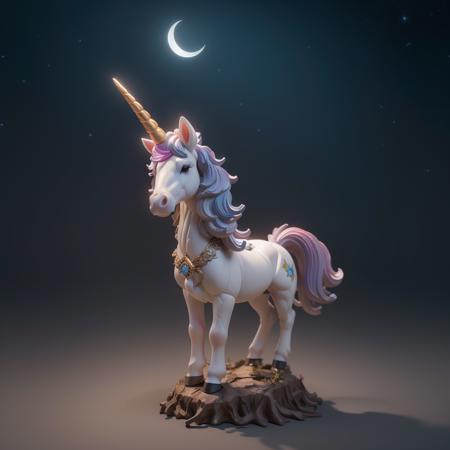 <lora:toy figurine1.5v1:1>toy figurine,single horn, no humans, unicorn, horns, night, solo, sky, night sky, gem, tree