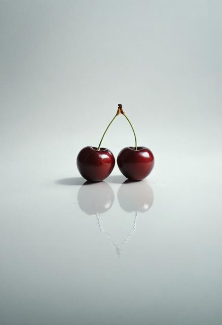 drawing of two cherries, minimalistic style, on clean white background, bright colors, adorable, detailed vector illustration, soft shadows, cute, high resolution, 4k. highly detailed and hyper realistic photo, by Alena Aenami , by Archibald Thorburn , by Daniele Afferni , in the style of  monochromatic silhouette reflection,  limited dark palette, unusual dark colors, faded colors, atmospheric haze, highly dramatic cinematic lighting, motion blur, film grain,  professional, excellent composition, finest details, maximized details, ultimate detail level, masterpiece, best quality
