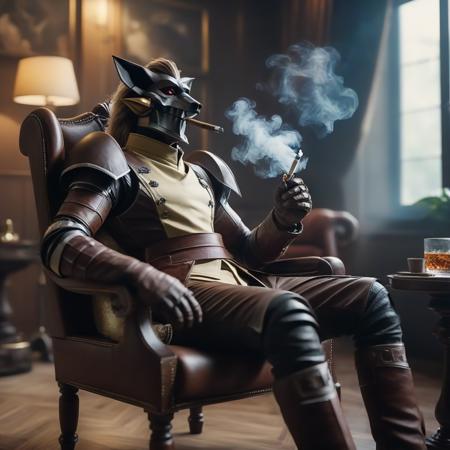 solo,duftmon sitting on a chair in the living room and reading a newspaper while smoking a cigar,raw photo,8k,realistic,mesterpiece,cinematic shot, <lora:duftmonmerge:1>