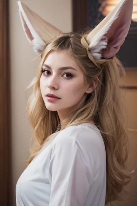 young swedish girl, laying, crawling, albino, eyes close-up, looking up, portrait, white loose light translucent summer dress, selfie, big hair, long messy white wavy hair, huge very long silky fennec ears, animal ear fluff, fox tail, depth of field, big ice color eyes with long white eyelashes, white eyebrows, round rich big parted lips, very strong freckles, curious, cute, innocent, outside, sun from the side, rim light.
(RAW photo:1.2), (photorealistic:1.4),(masterpiece:1.3),(best quality:1.4),ultra high res,(detailed eyes),(detailed facial features),HDR,8k resolution, solo focus, skin tight, (shiny skin),(slender girl), dreamlike, (extreme detailed illustration),
extreme detail, very sharp, hyper realistic, colorful, saturated, bloom, lens flare, bright