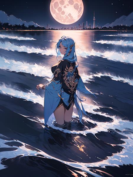 (beautiful girl:1.3),  cute girl,
BREAK
, Design a moon goddess, with lunar-inspired attire, the power to control the tides, and a connection to the night sky.
BREAK
, Create a panoramic image, capturing a wide field of view and showcasing expansive landscapes or cityscapes.