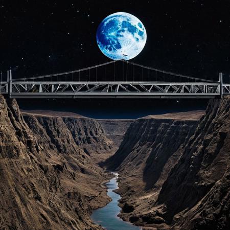 a dark and evil multi-level bridge from the Earth to the Moon