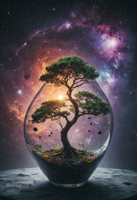 What if there was a solar system inside a large glass vase emanating the bright colors of the galaxy and a incredible tree full of stars around it came out of the vase?
Wide range of colors., Dramatic,Dynamic,Cinematic,Sharp details
Insane quality. Insane resolution. Insane details. Masterpiece. 32k resolution.
<lora:add-detail-xl:0.95> <lora:dvr-lnds-sdxl:0.3> dvr-lnds-sdxl <lora:MJ52:0.25> <lora:ral-apoctvisn-sdxl:0.3> ral-apoctvisn <lora:zavy-cntrst-sdxl:0.35> dark, chiaroscuro, low-key <lora:zavy-rmlght-sdxl:0.41> zavy-rmlght <lora:SDXLFaeTastic2400:0.225>
