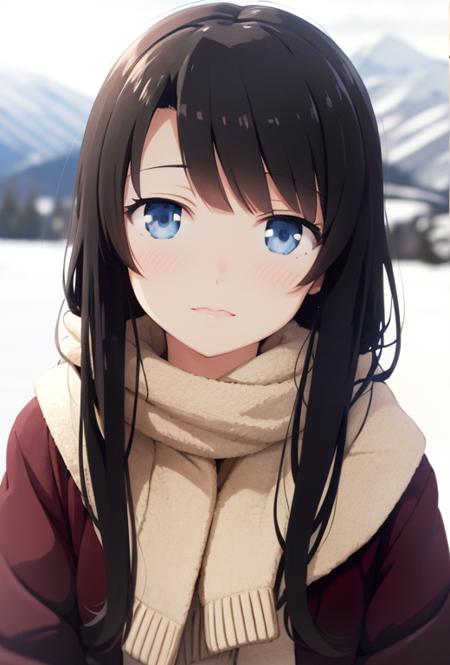 anime key visual of a young woman , finely detailed perfect face delicate features directed gaze, winter, mountain, winter clothes, snow, outdoors,  trending on pixiv fanbox,<lora:Asou_(asabu202) v2:1>