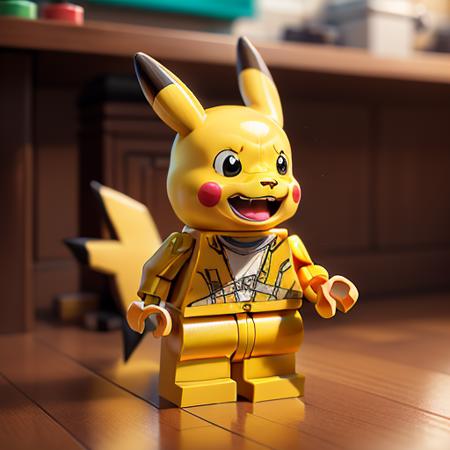 <lora:Lego minifigure1.5v1:1>Lego minifigure, Pikachu, solo, standing, full body, brown eyes, closed mouth, blurry, smile