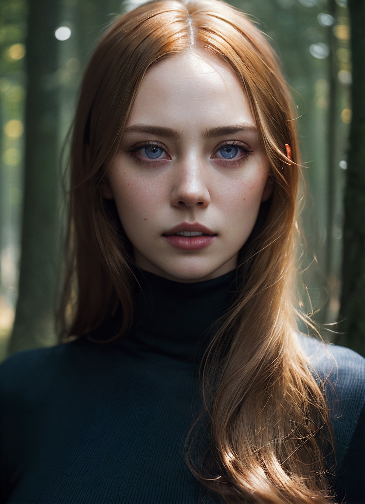 A stunning intricate full color portrait of (sks woman:1), wearing a black turtleneck, epic character composition, by ilya...