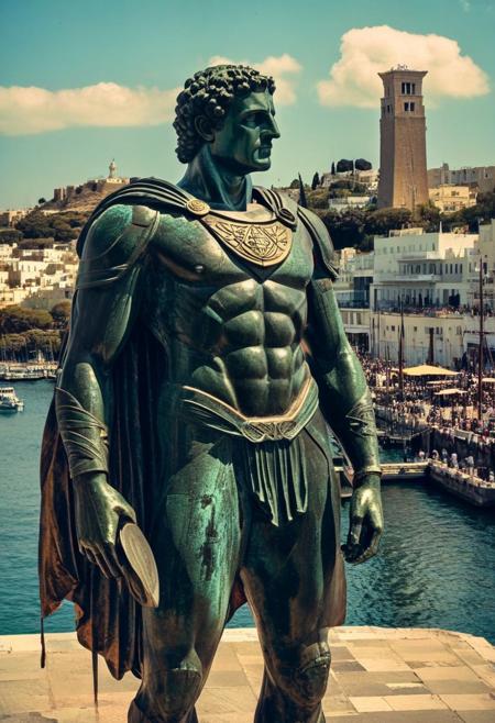 ()Hyoer Realistic:2.0)Polaroid picture of 
The Statue of Rhodes: A 32-meter-high bronze statue of Helios, the Greek God of the Sun, stands at the entrance of Rhodes Island's harbor. Built by Khares of Lindos in 280 BC, it exudes grandeur and ancient craftsmanship. The colossal figure is detailed with intricate bronze work, depicting Helios in a majestic pose. The surrounding landscape features ancient Greek architecture and bustling harbor activity, capturing the essence of a bygone era
BREAK ()Hyoer Realistic:2.0)Polaroid picture an image of Ultra-realistic New York City under Wakandan rule: ((The towering skyscrapers now adorned with intricate African patterns and gleaming vibranium accents)). The streets are bustling with people in traditional Wakandan attire, while advanced technology seamlessly integrates into everyday life. The Statue of Liberty stands proudly, its torch replaced by a glowing heart-shaped herb symbol. ((In the distance, sleek Wakandan aircraft patrol the skies as citizens from both worlds coexist in harmony.))