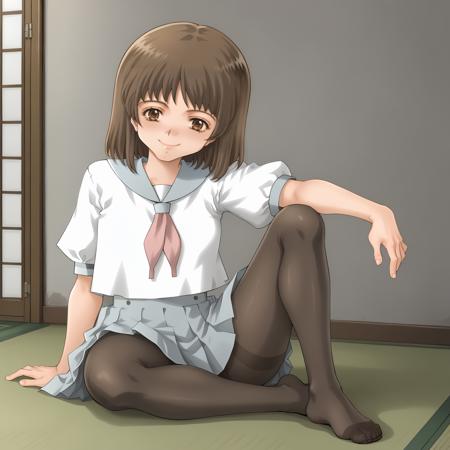 AkariHarada,1girl,brown hair,medium hair,brown eyes, serafuku,