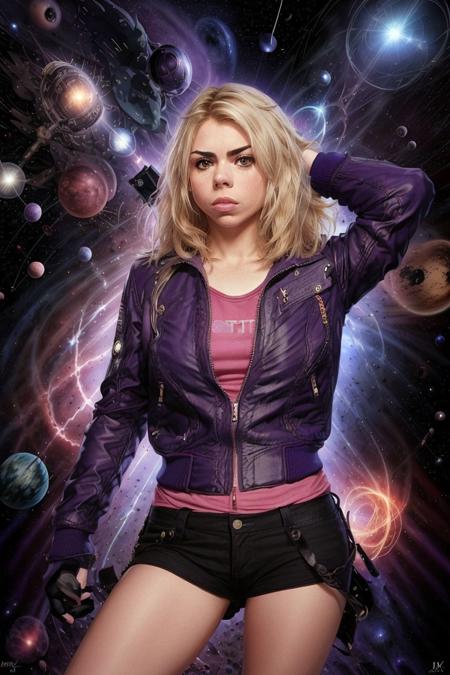 <lora:Rose_Tyler_Doctor_Who:.9> rose_tyler, solo, blonde hair, billie piper,  space background, purple jacket, absurd res, very high quality, (best quality:1.2), (masterpiece:1.2), amazing quality, (high resolution:1.2), 8k, hdr, cinematic lighting, volumetric lighting, bloom, detailed shadows, ray tracing, detailed hair, detailed eyes, well known artist