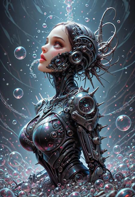 angled side view, asymmetric, masterpiece, best quality, absurdres, very aesthetic,, abstract image of a nightmare (made_of_bubbles:1.1),  bubbles made_of_bubbles, bio-mechanical, dramatic tension, bizarre, sinister:, paranormal, octane render, volumetric light, black bias, mobe-godeen