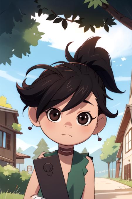 dororo, black hair, brown eyes, ponytail, short hair