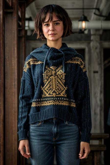 K1873W in babylon, jumper, jeans <lora:KW3:1> masterpiece, best quality, detailed face , 1girl, realistic, solo,k1873w, short_hair, black_hair